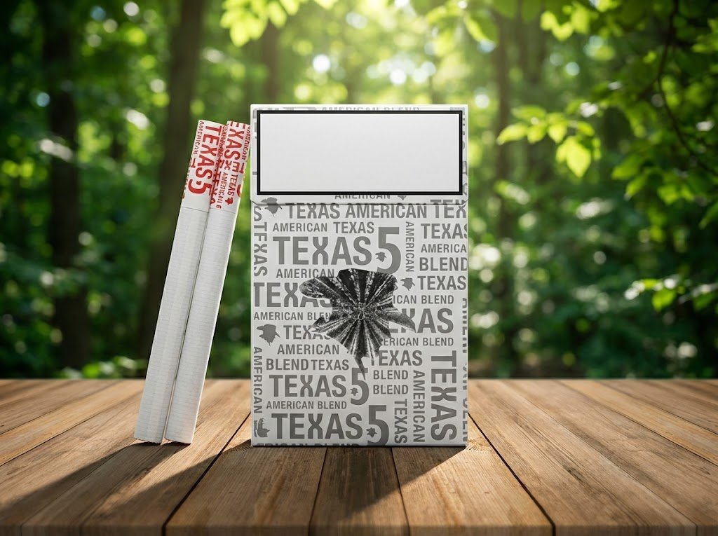 บุหรี่ Texas 5 Silver ซองสีเงินลายตัวหนังสือ บุหรี่สายร้อนจากกัมพูชา