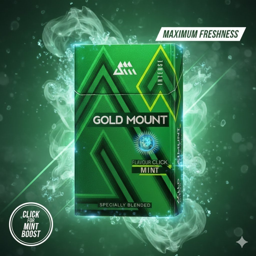 ซองบุหรี่ Gold Mount Cherry Super Slims วางบนโต๊ะไม้คู่กับลูกเชอรี่สดและถ้วยกาแฟ