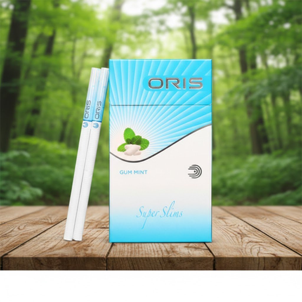 บุหรี่ Oris Watermelon แบบมวน Super Slims วางบนท่อนไม้กลางทะเลทราย