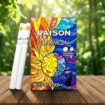 ซองบุหรี่ Raison Sun & Moon ดีไซน์อาร์ตเวิร์กพระอาทิตย์และพระจันทร์หลากสีสัน วางบนท่อนไม้กลางทะเลทราย